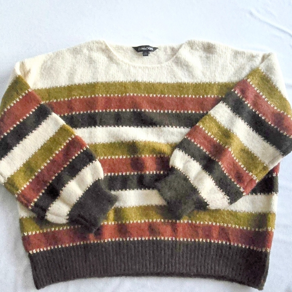 🏷️Davi & Dani Crew Neck Metallic Thread Striped Long sleeve Sweater Size 1X